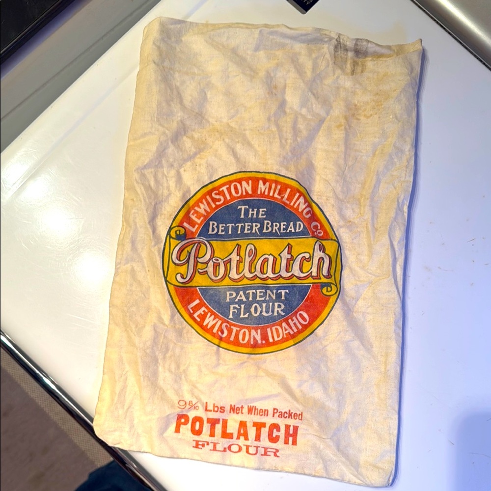 Vintage Potlatch Flour Sack with Colorful Logo